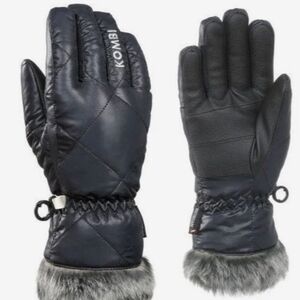 Kombi Women's Black Quilted Gloves with Faux Fur Trim